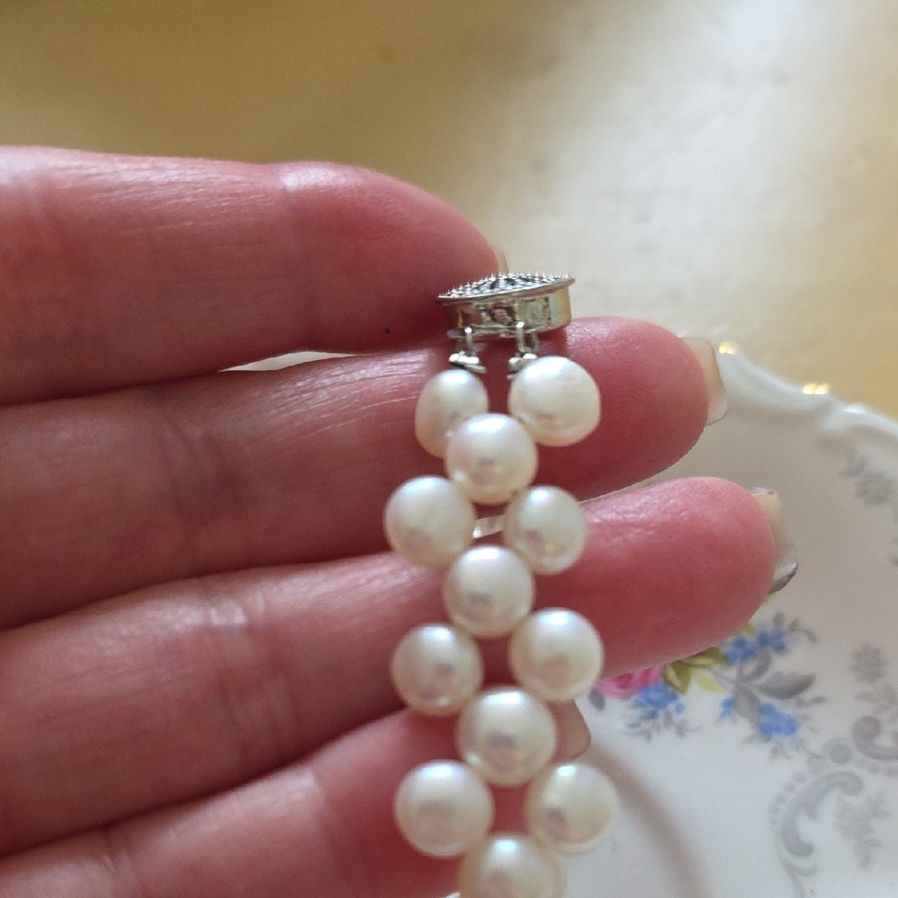🦪Double Strand Freshwater Cultured Pearl Bracelet | Sterling Silver Clasp - Picture 6 of 9